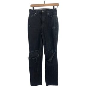 We The Free People Jeans Black Hi Rise Straight Leg Distressed Size 26